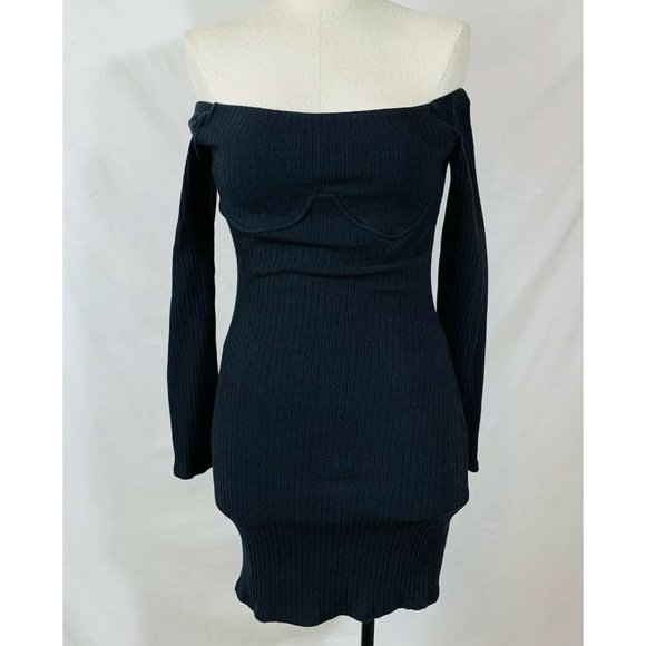 Fashion Nova Dresses & Skirts - Fashionnova Black Dress Size Large Ribbed Knit Long Sleeve Off Shoulder